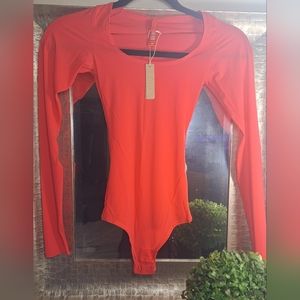 NWT Skims Jelly Sheer Long Sleeve Bodysuit Size XXS Color Poppy